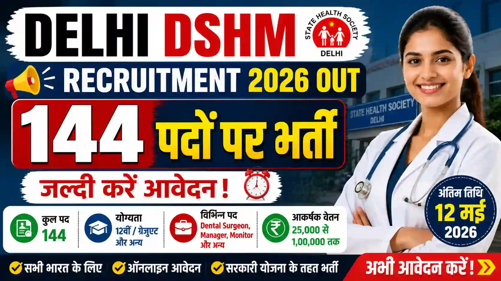 Delhi DSHM Recruitment 2026 Out – 144 पदों पर भर्ती, जल्दी करें आवेदन!