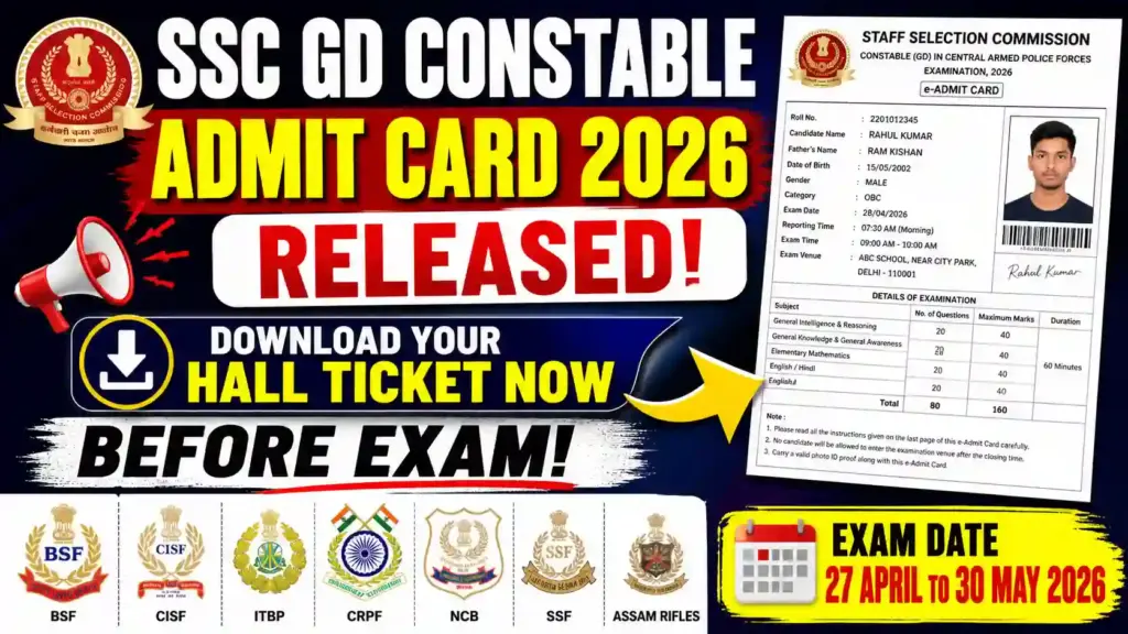 SSC GD Constable Admit Card 2026 Released – Download Your Hall Ticket Now Before Exam!