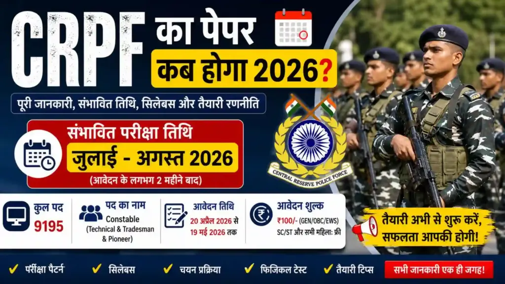 CRPF Ka Paper Kab Hoga 2026 – पूरी जानकारी, संभावित तिथि, तैयारी रणनीति और लेटेस्ट अपडेट