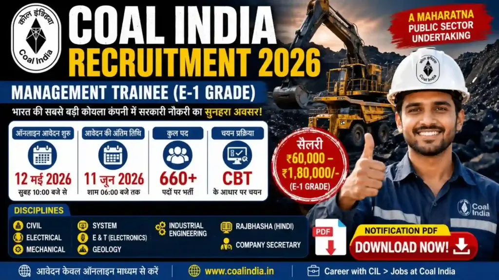 Coal India Recruitment 2026: मैनेजमेंट ट्रेनी भर्ती 2026 की पूरी जानकारी