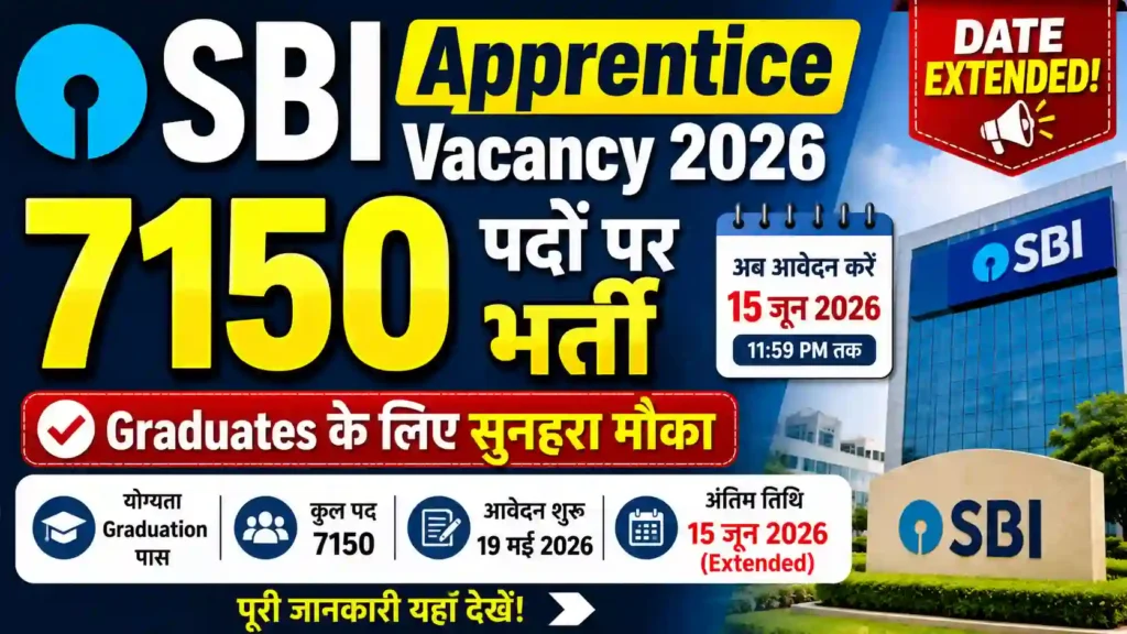 SBI Apprentice Vacancy 2026: 7150 पदों पर भर्ती, Date Extended! Graduates के लिए सुनहरा मौका